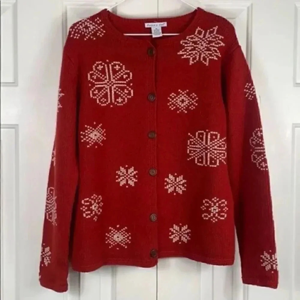 Eagle’s Eye red wool cross stitch sweater medium and vintage